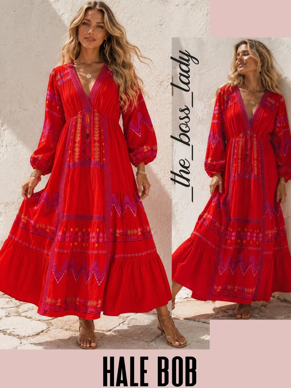 Hale Bob maxi dress embroidered trim crinkle gauze boho Medium